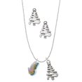 thumbnail image 1 of Delight Jewelry Silvertone Translucent Pastel Flying Butterfly Silver tone Zig Zag Christmas Tree Charm Necklace and Stud Earrings, 1 of 4
