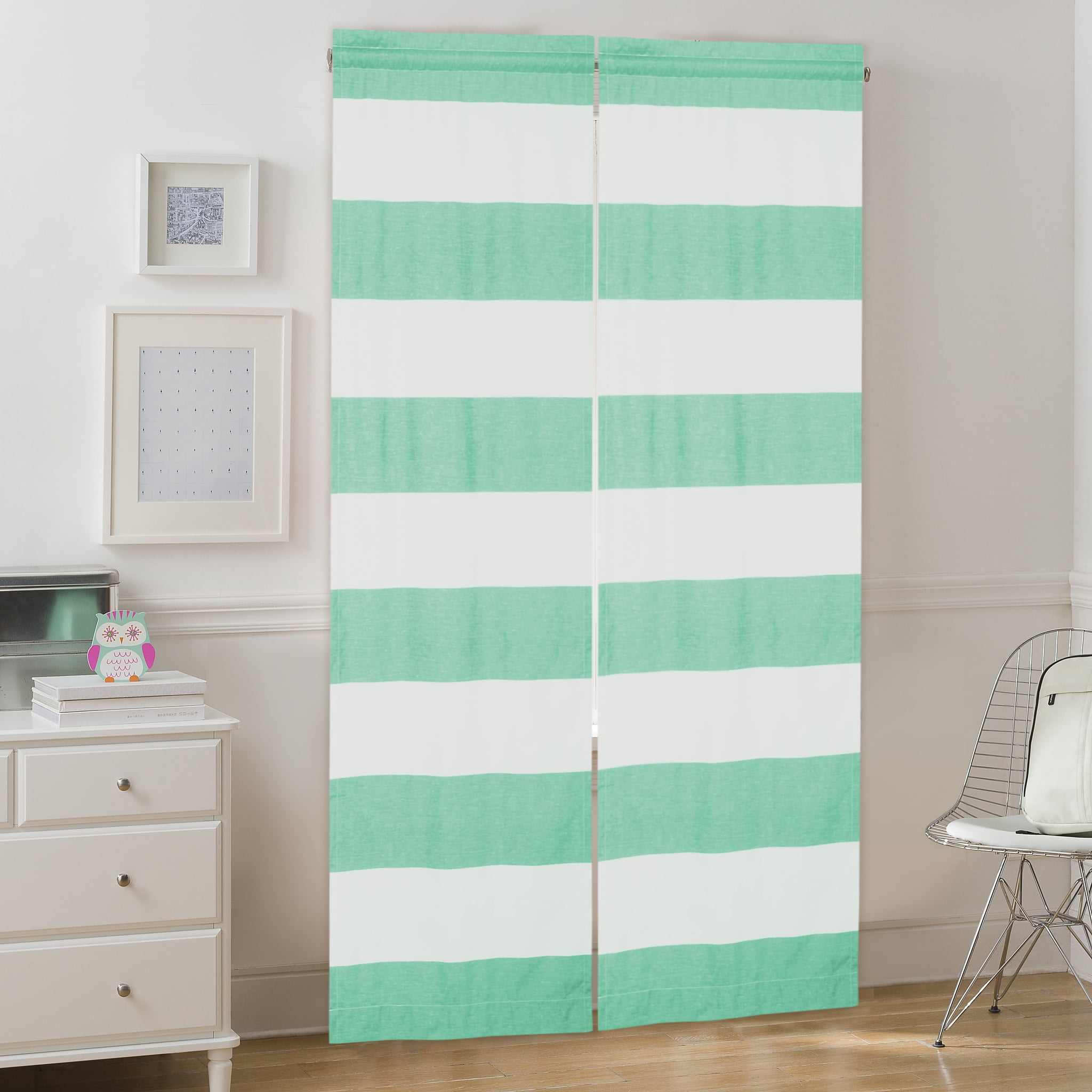 Your Zone Cabana Stripe Room Darkening Curtain Panel Pair, Set of 2, Mint, 30 in W x 84 in L