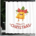 thumbnail image 4 of Ambesonne Christmas Shower Curtain, Cheering Happy Xmas Bell, 69"Wx84"L, Marigold Dark Coral and White, 4 of 5