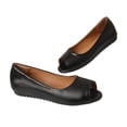 thumbnail image 6 of YgkuHd Women's Casual Flat Sandals Peep Toe Glossy Leather Upper Slight Wedge Heel Easy Slip-On Style Versatile Black,5.5, 6 of 10