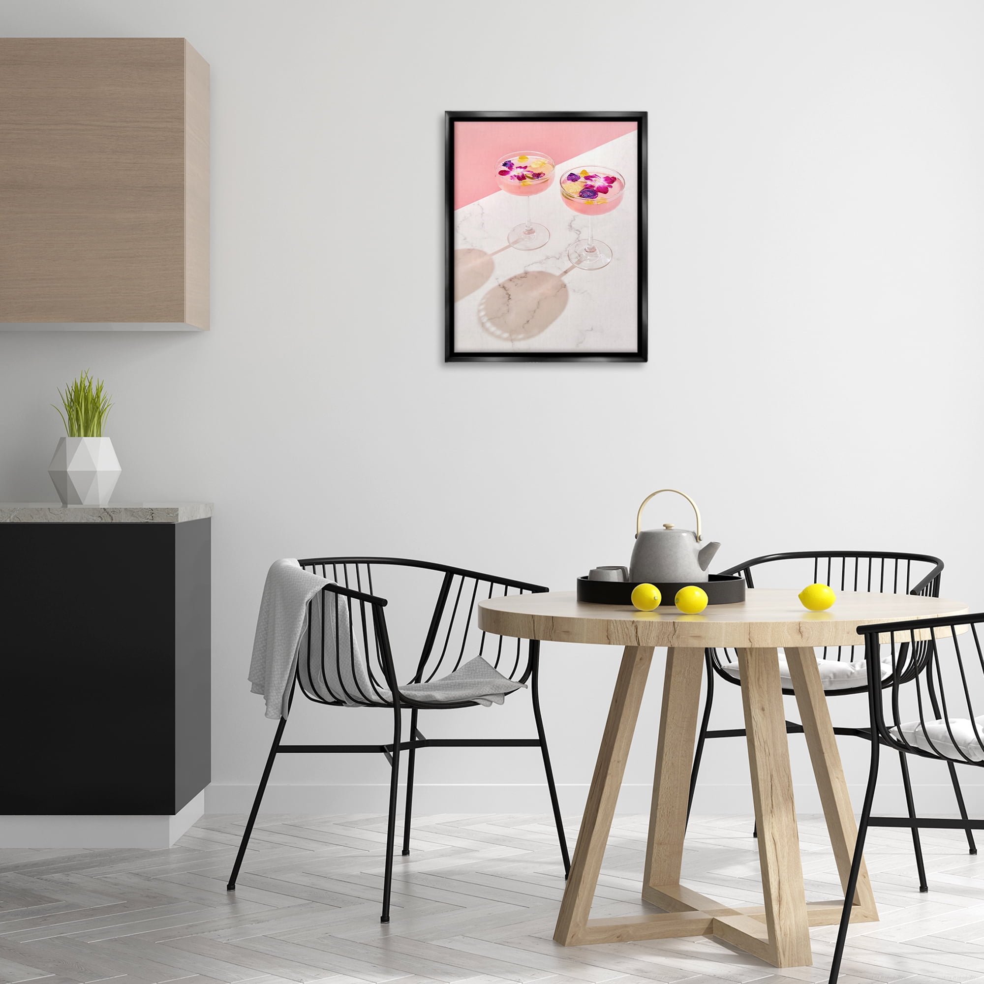 Stupell Industries Pink Floral Cocktails Food & Beverage Painting Black Floater Framed Art Print Wall Art, 17 x 21