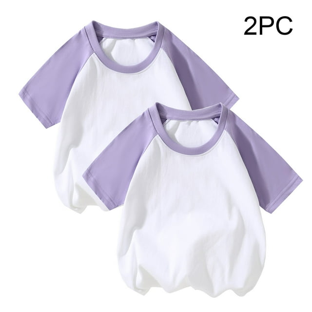 asjyhkr 2 Pcs Vêtements d'Été pour Bébés Filles Garçons T-Shirts à Manches Courtes en Coton Col Rond Coloblock (2-12 Ans)