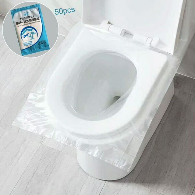 Fiudx Pegatinas para Tapa de Inodoro, Diseño Universal Desechable, Fáciles de Usar En Viajes, Higiene En Hoteles y Lugares Públicos, Juego de 50 Unidades, Compactas y Portátiles, Tamaño 43 X 37 Cm.
