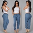 thumbnail image 4 of Petite Wide Leg Pants For Women Dressy Elastic Waist High Waist Jeans Blue Denim Pants, 4 of 9