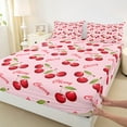 thumbnail image 3 of Castle Fairy Red Cherry 4-Piece King Kawaii Fruit Dreamy Princess Breathable Bed Sheets, 3 of 7