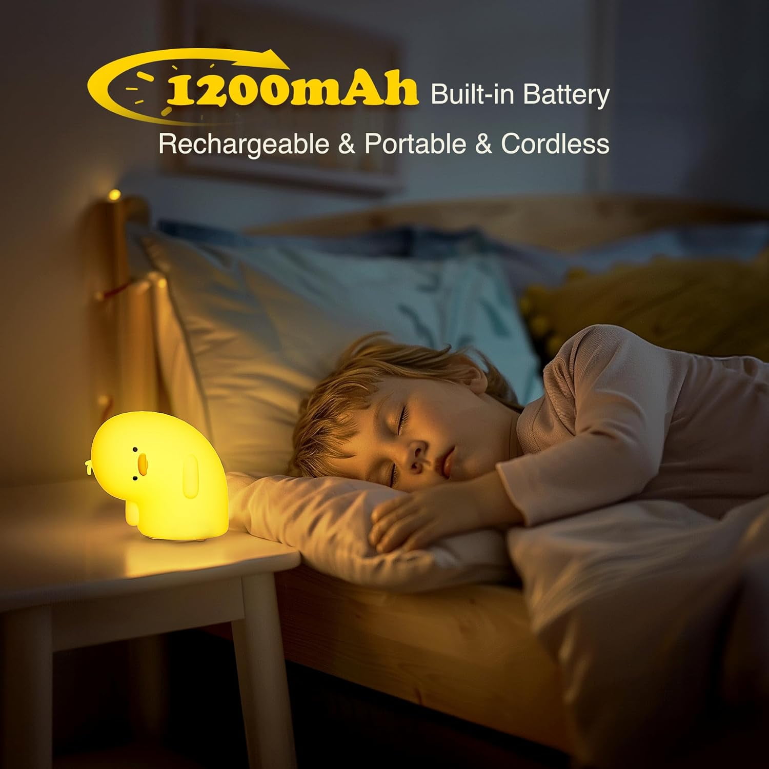 Cute Duck Silicone Night Light - Rechargeable, 3 Dimmable Levels, Touch Sensor, BPA-Free For Nursery Bedroom (Yellow)