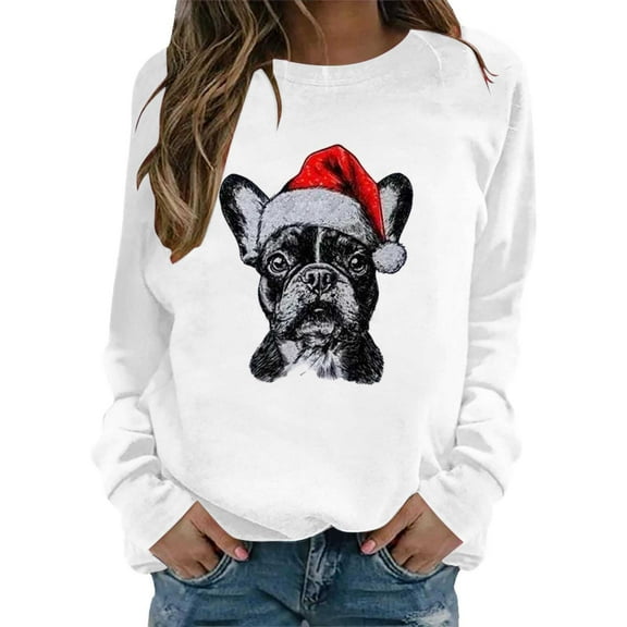 Fiaer Crew Neck Women Christmas Sweatshirts Long Sleeve Fog Printed Tops Plus Size Casual Fashion Fall Cozy Pullover White XL