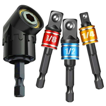 Newte Impact Socket Adapter Set with Right Angle Drill Attachment, 1/4 3/8 1/2 inch Drive, 4-Piece Kit, Black