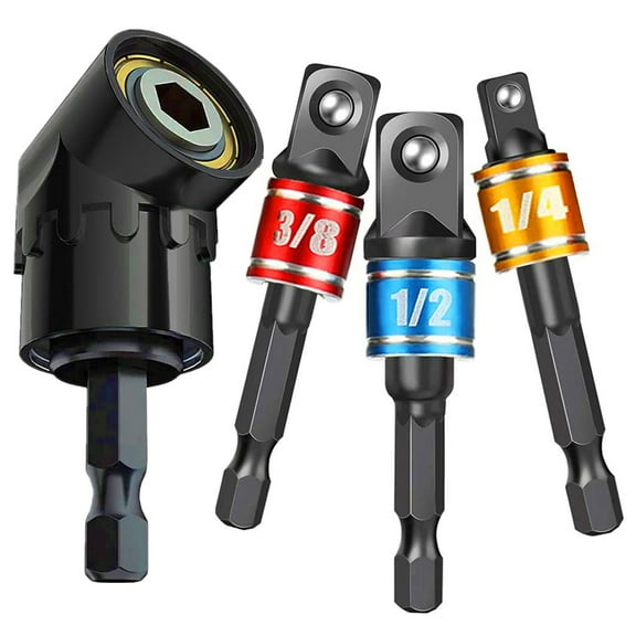 Newte Impact Socket Adapter Set with Right Angle Drill Attachment, 1/4 3/8 1/2 inch Drive, 4-Piece Kit, Black