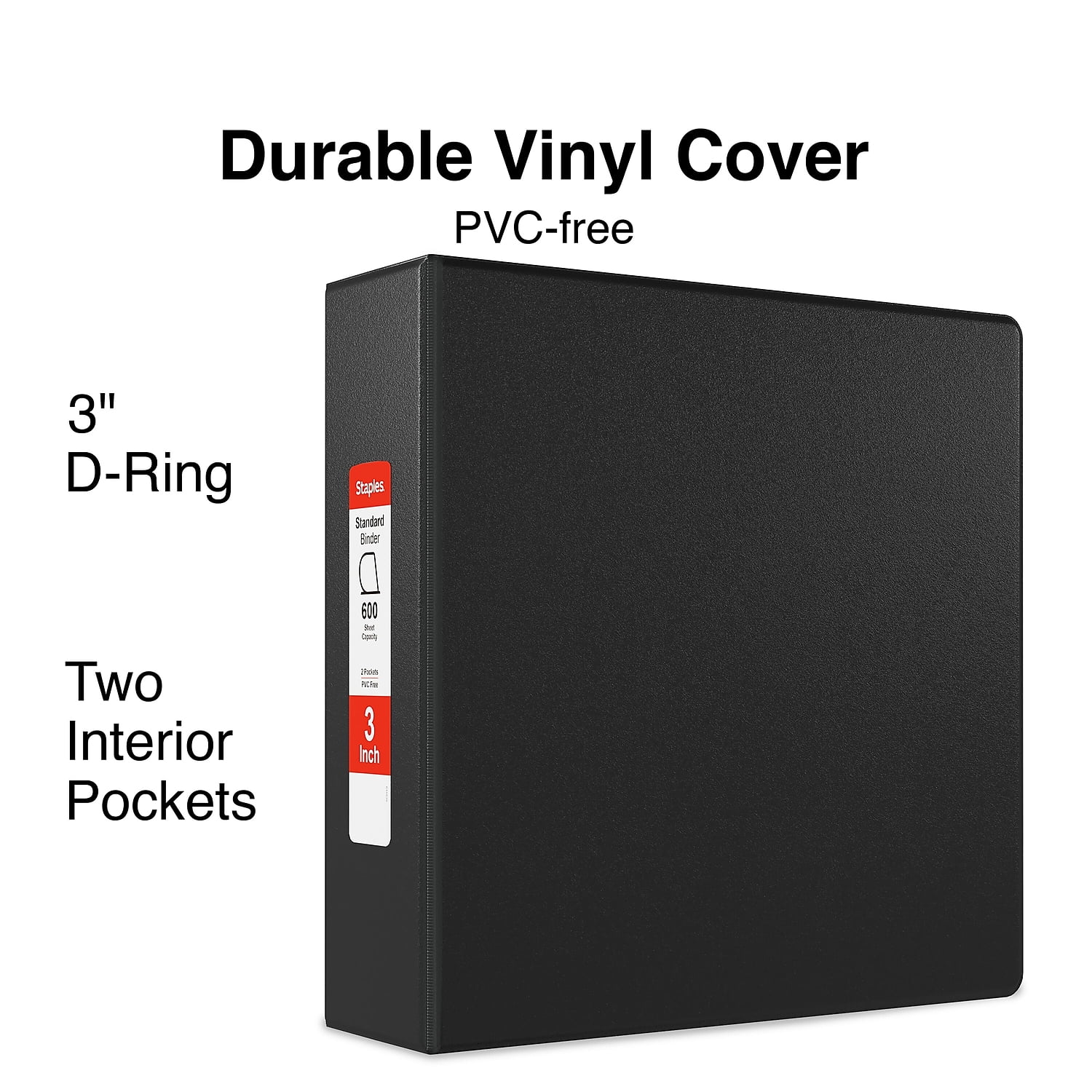 3' Staples Standard Binder with D-Rings Black 976164