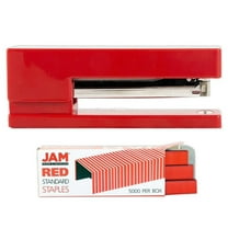 JAM Paper Office & Desk Set, Red, 2/Pack, 1 Stapler & 1 Staples