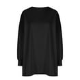 thumbnail image 3 of Cotton Oversized Sweatshirts Long Tops to Wear with Leggings Womens Crewneck Full Sleeve Plain Pullover Sweaters (M, Black), 3 of 5