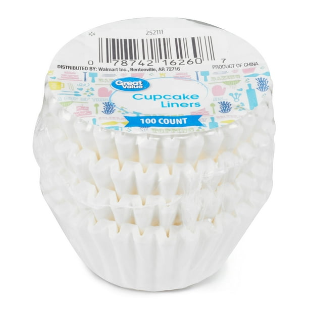 Great Value Mini Cupcake Liners, White, 100 Count