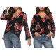 thumbnail image 1 of Blusa de manga de campana con cuello en mujer Camisa delantera con estampado floral METRO Baoblaze Camisa floral con cuello en V para mujer, 1 of 8