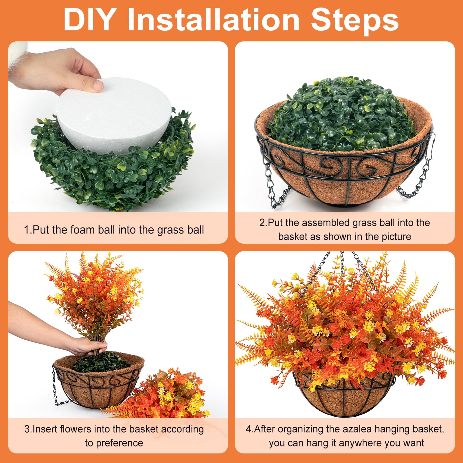 Scidweet Artificial Fall Hanging Flowers Outdoor, 12 Pcs Autumn Fake Flowers Faux Plants with Coconut Lining Basket Fall Decoration for Home Patio Garden Decor, Mixcolor