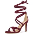 thumbnail image 1 of De mujer Tacones con Cordones Stiletto Tacón alto Sandalias borgoña 37, 1 of 6
