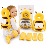 Happy Hatch Bee Baby Head Cushion with Adjustable Shoulder Straps, Includes Knee Pads and Socks Set, Yellow