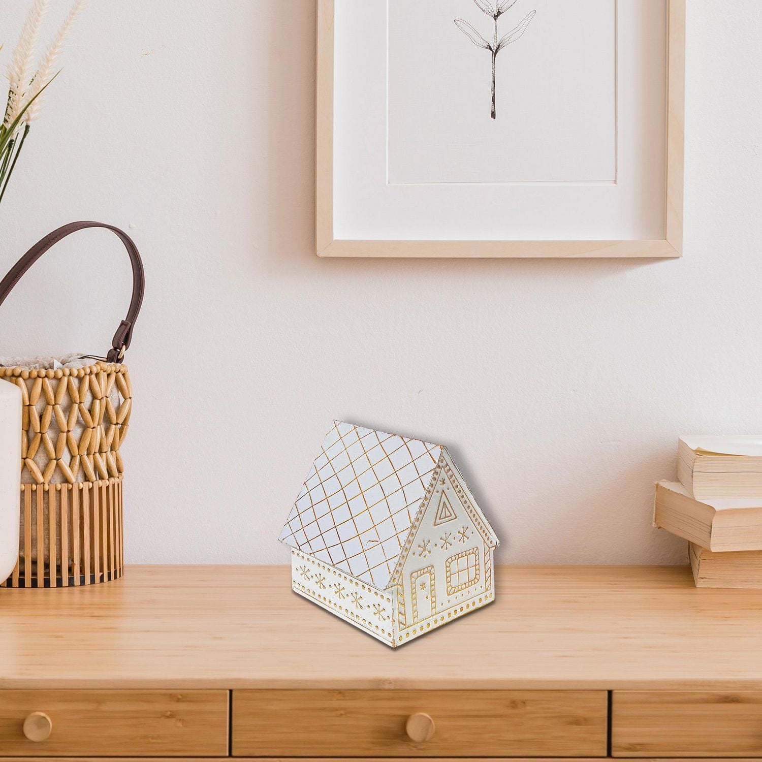 Gold And White Gingerbread Metal House