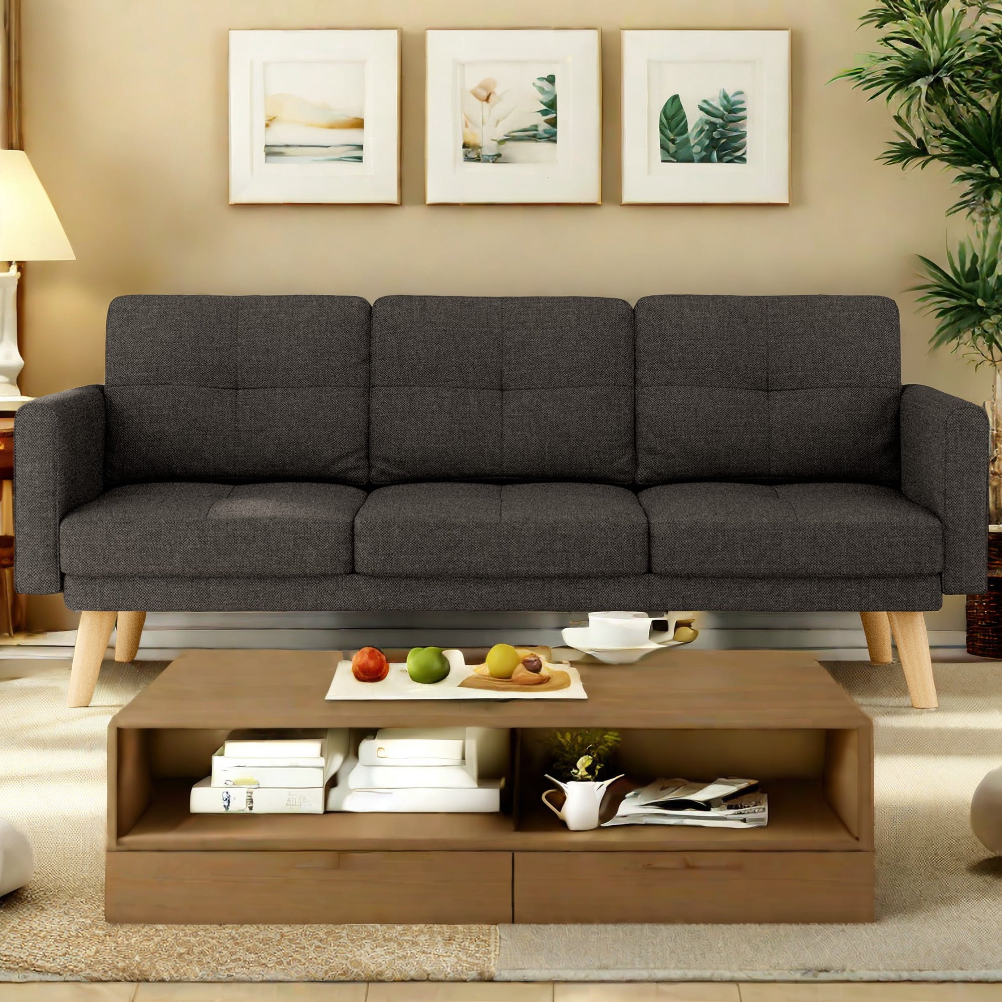 Lofka 68" Modern Sofa with Soft Cushion for Dorm Room, Office and Living Room, Dark Gray(Upgraded)