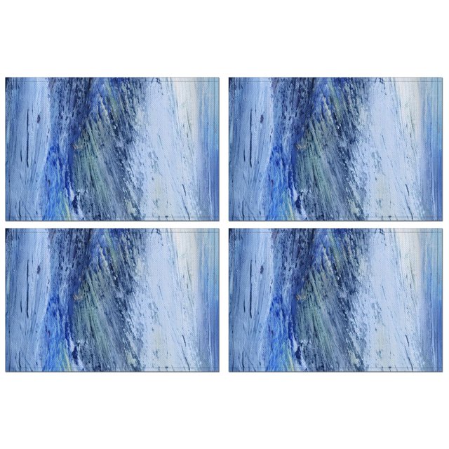 Set of 4 Teal Blue Placemats - Modern Art Blue Grey Abstract Place Mats- Linen Table Mats for Kitchen Dining Table - Restaurant & Camping