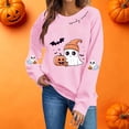 thumbnail image 4 of FAVIPT Halloween Sweatshirts for Women Cute Pumpkin Ghost Print Pullover Long Sleeve Crew Neck Casual Loose Sweatshirt Pink,XXXL, 4 of 6