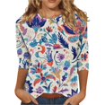 thumbnail image 2 of HLKJKLS Long Sleeve Shirts For Women Spring Print 3/4 Sleeve Round Neck Loose T Shirt Polyester Spandex Casual Fashion Purple S-3Xl, 2 of 7