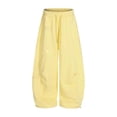 thumbnail image 3 of lnmuld Girls Wide Leg Sweatpants Fabric Drawstring Elastic High Waist Dual Side Pockets Soft Heavy Knit Minimal Casual Trousers Color:Yellow,Size:12-13 Years, 3 of 4