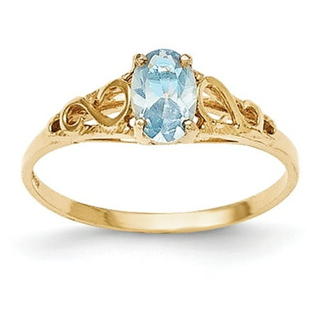 14k Yellow Gold 6x4m Oval Synthetic Aquamarine Ring.