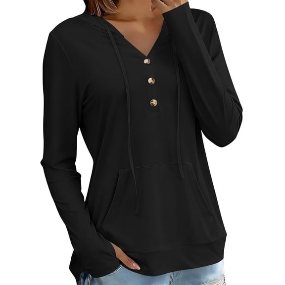ZHOGXU Sun Protective Solid Color Hooded Long Sleeve Shirt For Women With Pocket Outdoor Fitness And Sports Casual Black
