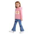 thumbnail image 6 of Pink Girls 2-Piece Outfit Set, Cotton Hoodie & Flared Jeans with Bow & Hearts, Cute Casual Play Clothes for Kids Little Kids 2-8 Years,Size 2-3 T, 6 of 8