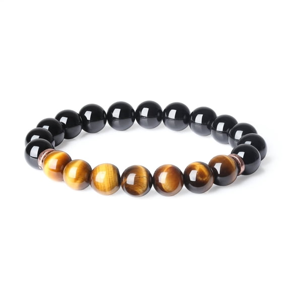 COAI Mens Black Tourmaline Brown Tiger's Eye Beaded Bracelet