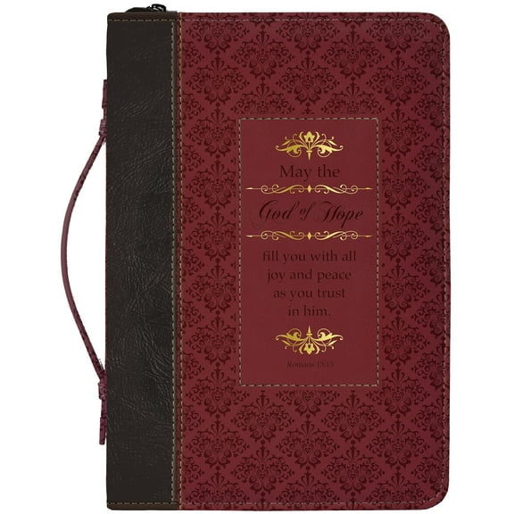 God Of Hope Joy Peace Romans Black and Burgundy X-Large Faux Leather Bible Cover