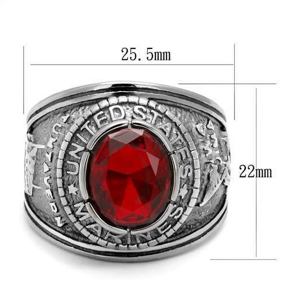 US Marines Ring for Men Women Unisex Stainless Steel Military Ring in Silver with Red Stone Rock