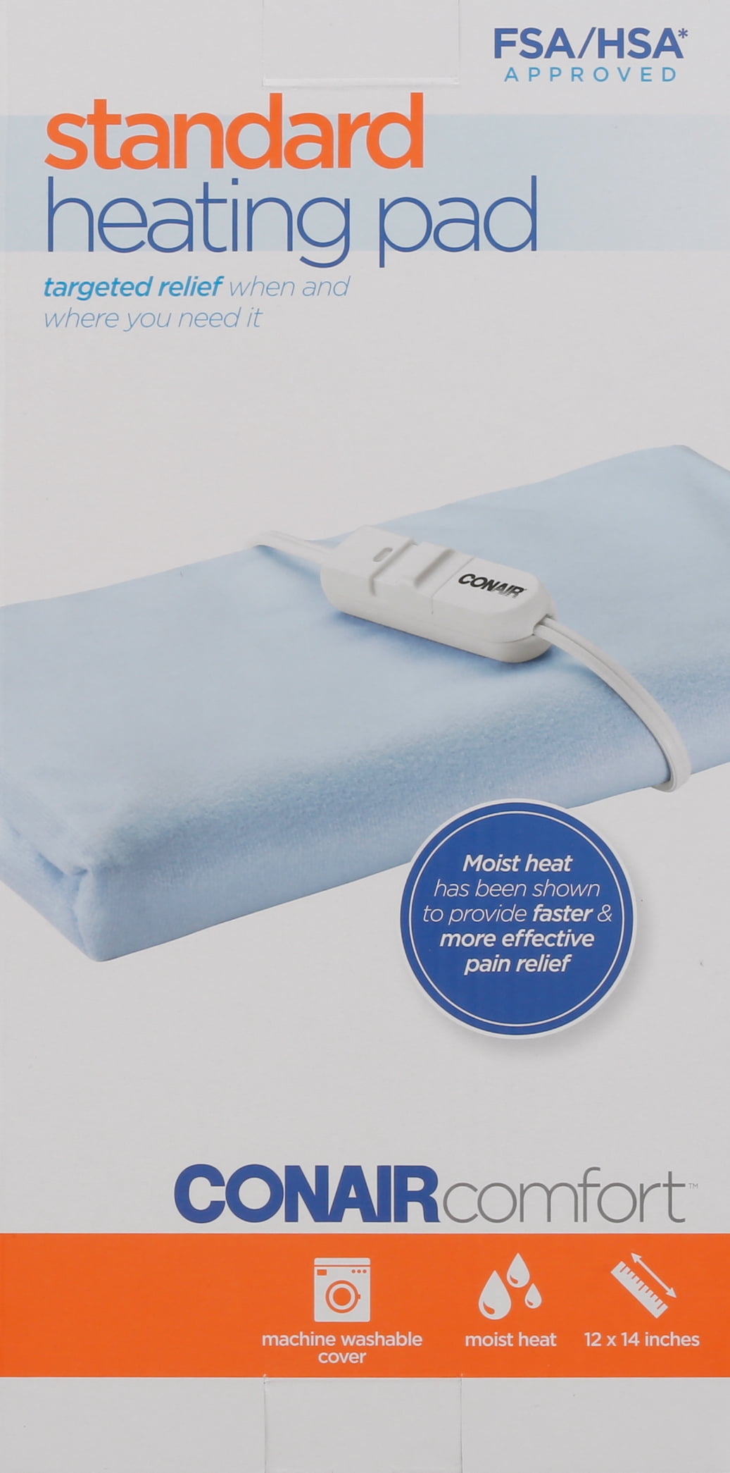 Conair Comfort Moist/Dry Heating Pad for Back Pain Relief, Heating Pad for Neck and Shoulder, Menstrual Heating Pad for Cramps, Standard Size 12 inch x 14 inch