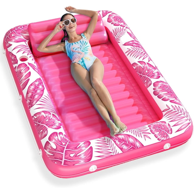 Inflatable Tanning Pool Lounger Float - 4 in 1 Sun Tan Tub Sunbathing Lounge Raft Floatie Toys Water Filled Bed Mat Pad for Kids Adult Blow Up Kiddie Ball Pit Pool (XL)