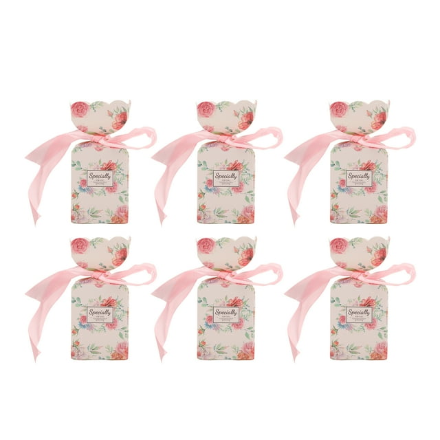 50 Set Cajas de recuerdos de boda Patrón floral Estilo retro Cajas de dulces de fácil montaje Favores de fiesta con cuerda Caja de regalo DIY Rosa HM2251304