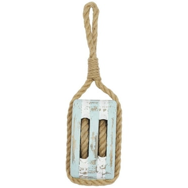 DecMode Blue Wood Pulley Sail Boat Wall Decor