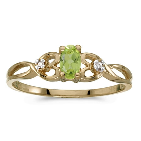 - 10k Yellow Gold Oval Peridot And Diamond Ring