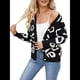thumbnail image 3 of Cárdigan con Estampado de Leopardo para Mujer, Cuello en V, Larga, Bloque de Color, Suéter con Botones, Prenda Exterior Negro S, 3 of 10
