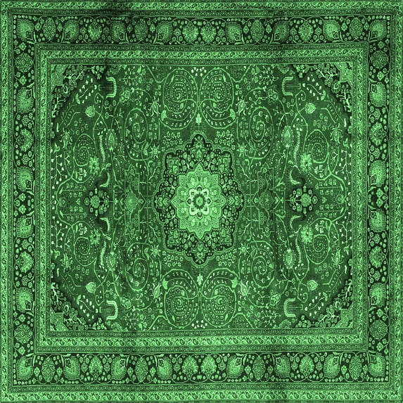 Ahgly Company Indoor Square Persian Emerald Green Traditional Area Rugs, 7' Square