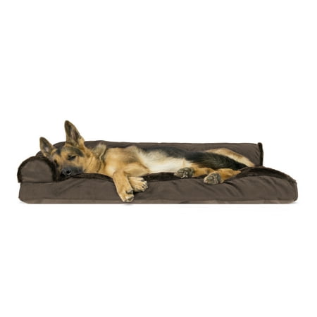UPC: 0842229107593 | FurHaven | Plush & Velvet Deluxe L-Chaise Lounge Pillow Sofa-Style Pet Bed for Dogs & Cats Sable Brown Jumbo