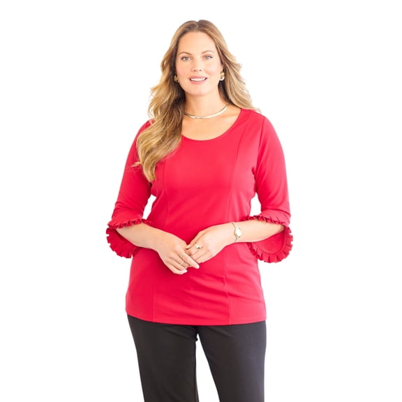 Catherines Women's Plus Size Crepe Ruffle Sleeve Top