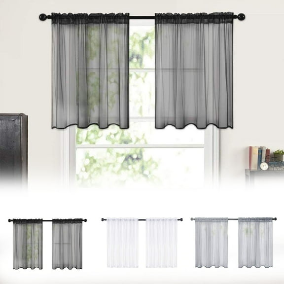 Solid Color Short Curtains, Semi Sheer Window Panels, 2-pack Light Filtering Rod Pocket Curtains for Kitchen & Bathroom, Easy Care & Quick Dry for Modern Home Decor,Vsgery