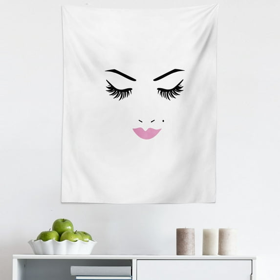 Eyelash Tapestry, Closed Eyes Pink Lipstick Glamor Makeup Cosmetics Beauty Feminine Design, Fabric Wall Hanging Decor for Bedroom Living Room Dorm, 5 Sizes, Fuchsia Black White, by Ambesonne