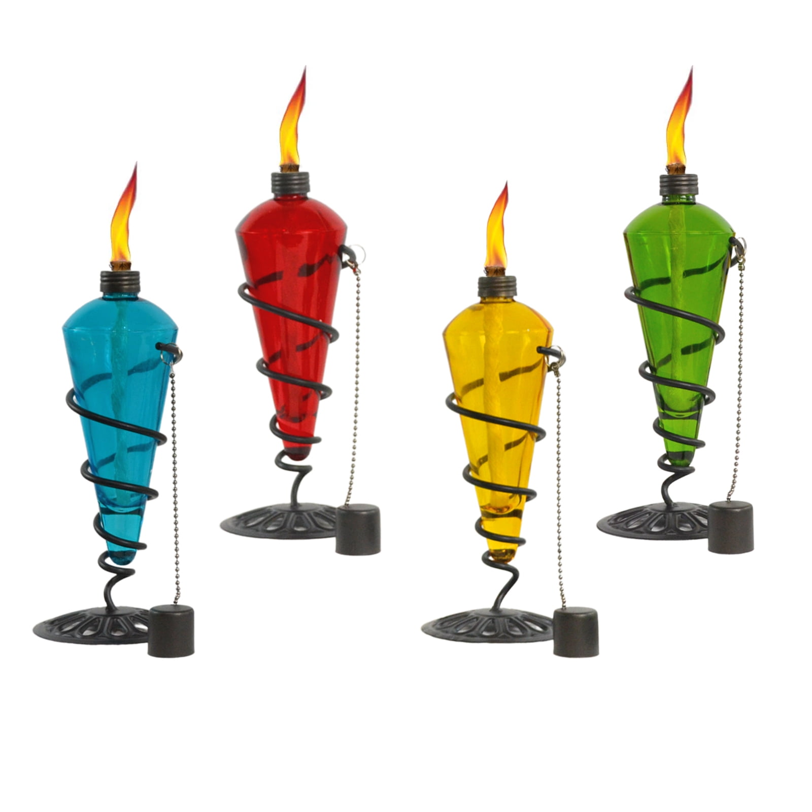 Westcharm 4 Pack 11 inch Glass Tabletop Torch Light with Swirling Metal