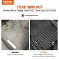 thumbnail image 2 of VEVOR Tapis de Sol Automobiles, Convient aux Dodge Ram 1500 Crew Cab 2019-2024, 3 Pcs Doublures de Rangée avant et 2e, Noir, 2 of 9