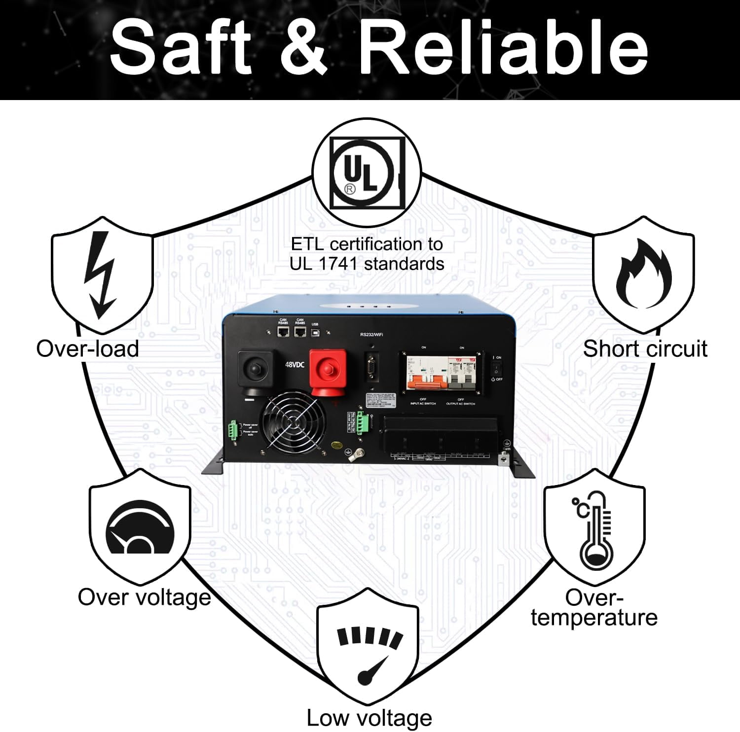 8KW Solar Hybrid Inverter Off Grid Inverter 110/220Vac Low Frequency DC 48V AC Input 240V AC Output 120V/240V Split Phase Pure Sine Wave Power Converter with 2x80A MPPT Charger Controller 8000W
