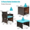 thumbnail image 3 of Costway 5PCS Patio Rattan Wicker Furniture Set Sofa Ottoman Cushion Turquoise, 3 of 9