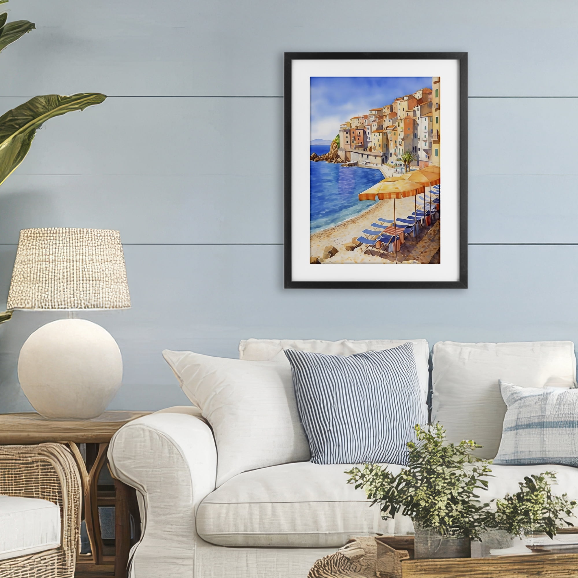 Stupell Industries Beach Lounging on Mediterranean Shore Black Framed Print Under Glass, design by Creative Studio