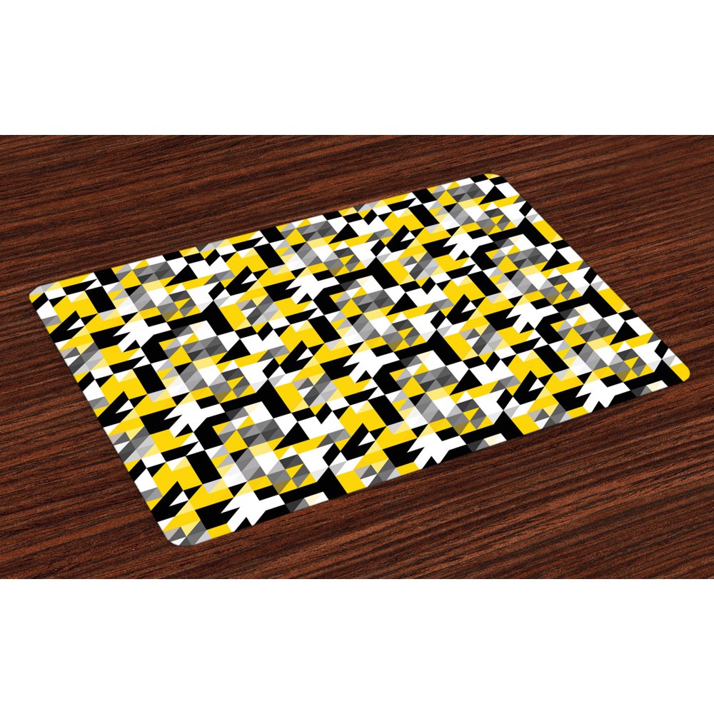 Yellow and White Placemats Set of 4 Geometric Design with Triangles